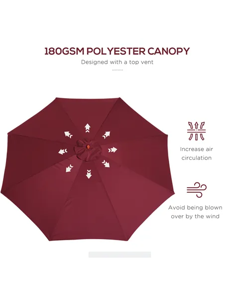Outsunny 3(m) Garden Parasol, Pulley Operated Patio Umbrella, Wooden Table Market Umbrella with Rope Pulley Mechanism and 8 Ribs