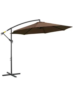 Outsunny 2.45m Overhanging Cantilever Parasol, Heavy Duty Waterproof Garden Umbrella with Cross Base, Brown