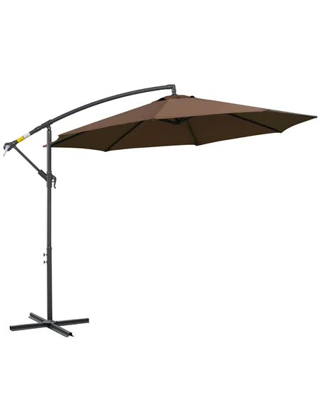 Outsunny 2.45m Overhanging Cantilever Parasol, Heavy Duty Waterproof Garden Umbrella with Cross Base, Brown