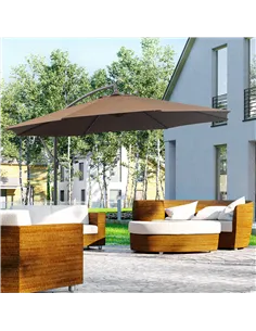 Outsunny 2.45m Overhanging Cantilever Parasol, Heavy Duty Waterproof Garden Umbrella with Cross Base, Brown 2