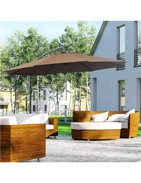 Outsunny 2.45m Overhanging Cantilever Parasol, Heavy Duty Waterproof Garden Umbrella with Cross Base, Brown