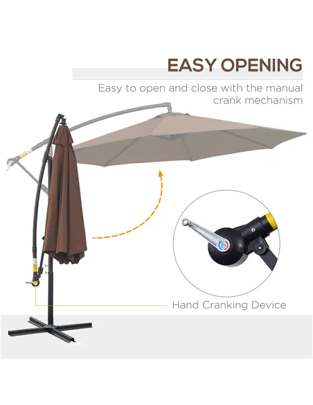 Outsunny 2.45m Overhanging Cantilever Parasol, Heavy Duty Waterproof Garden Umbrella with Cross Base, Brown