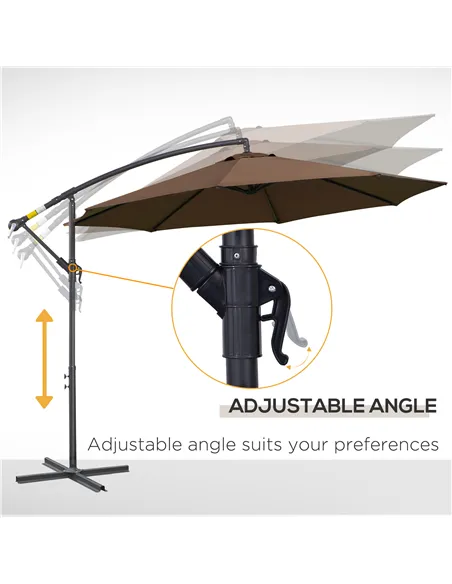 Outsunny 2.45m Overhanging Cantilever Parasol, Heavy Duty Waterproof Garden Umbrella with Cross Base, Brown