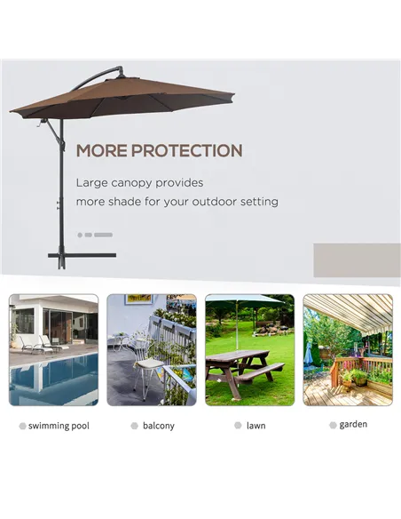 Outsunny 2.45m Overhanging Cantilever Parasol, Heavy Duty Waterproof Garden Umbrella with Cross Base, Brown