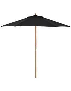Outsunny Wooden Garden Umbrella Sun Shade with Top Vents, Bamboo Ribs and Sturdy Wood Pole, Black
