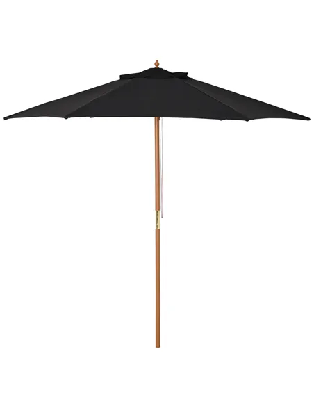 Outsunny Wooden Garden Umbrella Sun Shade with Top Vents, Bamboo Ribs and Sturdy Wood Pole, Black