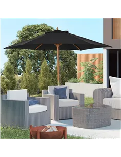 Outsunny Wooden Garden Umbrella Sun Shade with Top Vents, Bamboo Ribs and Sturdy Wood Pole, Black 2
