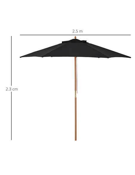 Outsunny Wooden Garden Umbrella Sun Shade with Top Vents, Bamboo Ribs and Sturdy Wood Pole, Black