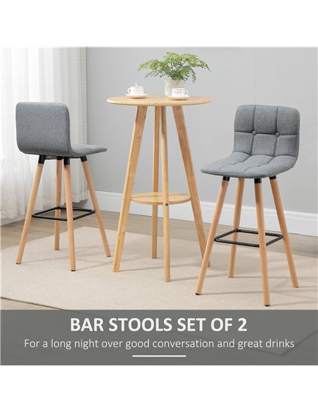 HOMCOM Breakfast Bar Stool Set of 2 Armless Button-Tufted Counter Height Bar Chairs with Wood Legs & Footrest, Grey