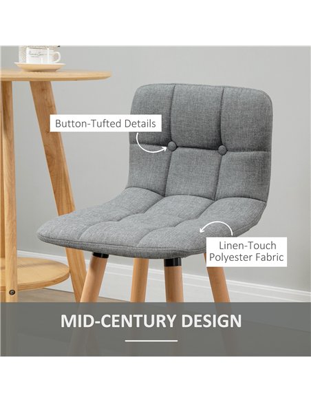 HOMCOM Breakfast Bar Stool Set of 2 Armless Button-Tufted Counter Height Bar Chairs with Wood Legs & Footrest, Grey