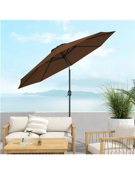 Outsunny 3(m) Tilting Parasol Garden Umbrellas, Outdoor Sun Shade with 8 Ribs, Tilt and Crank Handle for Balcony, Bench, Garden,