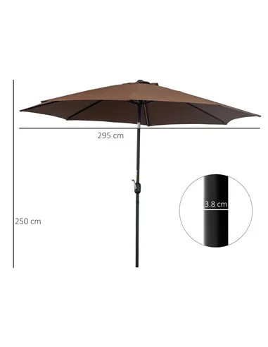 Outsunny 3(m) Tilting Parasol Garden Umbrellas, Outdoor Sun Shade with 8 Ribs, Tilt and Crank Handle for Balcony, Bench, Garden,