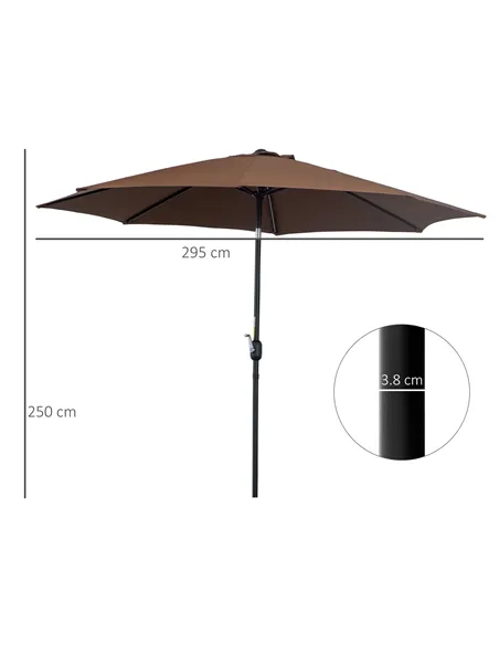 Outsunny 3(m) Tilting Parasol Garden Umbrellas, Outdoor Sun Shade with 8 Ribs, Tilt and Crank Handle for Balcony, Bench, Garden,