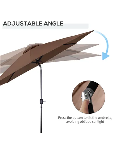 Outsunny 3(m) Tilting Parasol Garden Umbrellas, Outdoor Sun Shade with 8 Ribs, Tilt and Crank Handle for Balcony, Bench, Garden,
