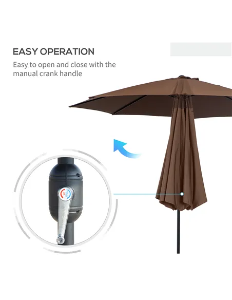 Outsunny 3(m) Tilting Parasol Garden Umbrellas, Outdoor Sun Shade with 8 Ribs, Tilt and Crank Handle for Balcony, Bench, Garden,