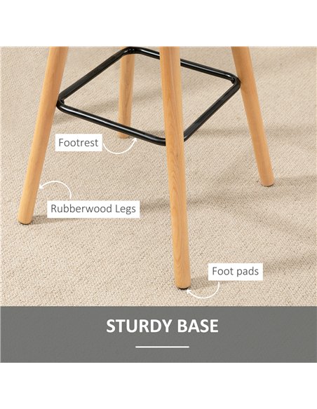 HOMCOM Breakfast Bar Stool Set of 2 Armless Button-Tufted Counter Height Bar Chairs with Wood Legs & Footrest, Grey