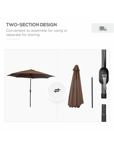 Outsunny 3(m) Tilting Parasol Garden Umbrellas, Outdoor Sun Shade with 8 Ribs, Tilt and Crank Handle for Balcony, Bench, Garden,
