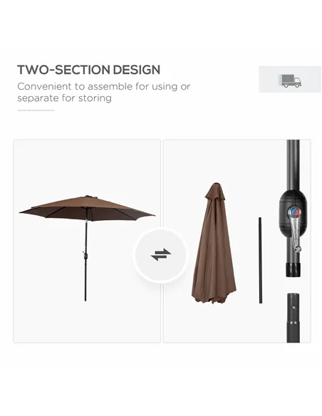 Outsunny 3(m) Tilting Parasol Garden Umbrellas, Outdoor Sun Shade with 8 Ribs, Tilt and Crank Handle for Balcony, Bench, Garden,