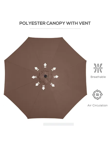 Outsunny 3(m) Tilting Parasol Garden Umbrellas, Outdoor Sun Shade with 8 Ribs, Tilt and Crank Handle for Balcony, Bench, Garden,