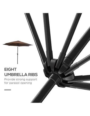 Outsunny 3(m) Tilting Parasol Garden Umbrellas, Outdoor Sun Shade with 8 Ribs, Tilt and Crank Handle for Balcony, Bench, Garden,