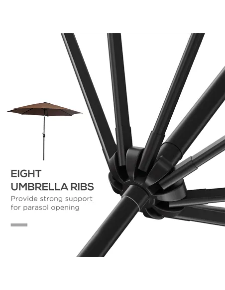 Outsunny 3(m) Tilting Parasol Garden Umbrellas, Outdoor Sun Shade with 8 Ribs, Tilt and Crank Handle for Balcony, Bench, Garden,