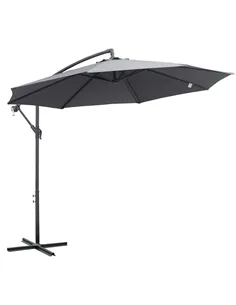 Outsunny 3(m) Garden Parasol Sun Shade Patio Banana Hanging Umbrella Cantilever with Crank Handle and Cross Base Grey