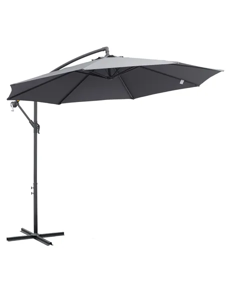 Outsunny 3(m) Garden Parasol Sun Shade Patio Banana Hanging Umbrella Cantilever with Crank Handle and Cross Base Grey