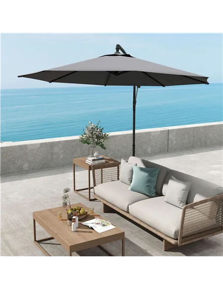 Outsunny 3(m) Garden Parasol Sun Shade Patio Banana Hanging Umbrella Cantilever with Crank Handle and Cross Base Grey