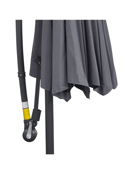 Outsunny 3(m) Garden Parasol Sun Shade Patio Banana Hanging Umbrella Cantilever with Crank Handle and Cross Base Grey