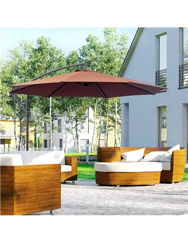 Outsunny Φ3m Hanging Umbrella Parasol-Coffee