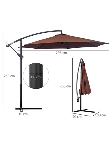 Outsunny Φ3m Hanging Umbrella Parasol-Coffee
