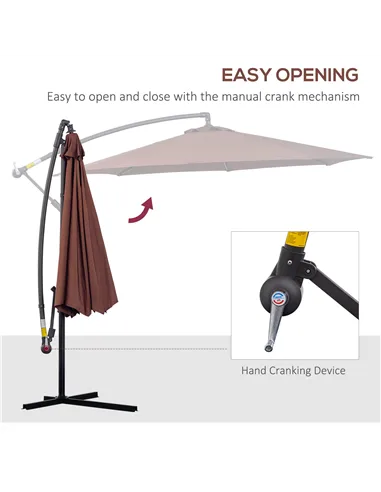 Outsunny Φ3m Hanging Umbrella Parasol-Coffee