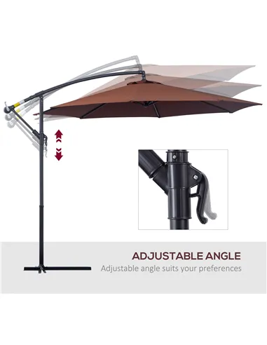 Outsunny Φ3m Hanging Umbrella Parasol-Coffee