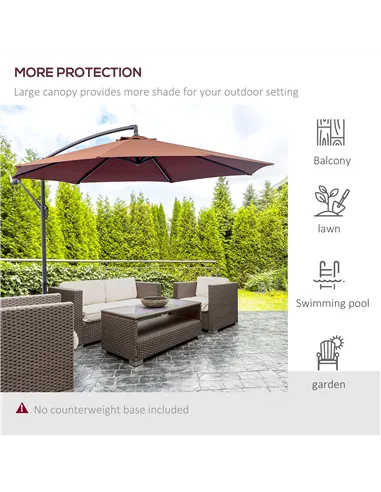 Outsunny Φ3m Hanging Umbrella Parasol-Coffee