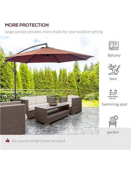 Outsunny Φ3m Hanging Umbrella Parasol-Coffee