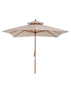 Outsunny 3 x 3 metre Patio Parasol Garden Umbrellas Sunshade Outdoor Wooden Parasol Canopy Double Tier, Beige, BASE NOT INCLUDED