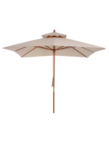 Outsunny 3 x 3 metre Patio Parasol Garden Umbrellas Sunshade Outdoor Wooden Parasol Canopy Double Tier, Beige, BASE NOT INCLUDED