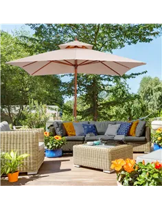 Outsunny 3 x 3 metre Patio Parasol Garden Umbrellas Sunshade Outdoor Wooden Parasol Canopy Double Tier, Beige, BASE NOT INCLUDED 2