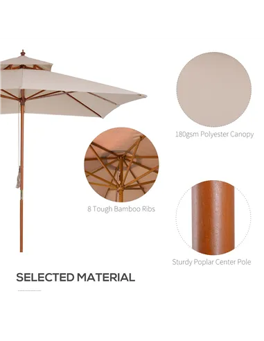 Outsunny 3 x 3 metre Patio Parasol Garden Umbrellas Sunshade Outdoor Wooden Parasol Canopy Double Tier, Beige, BASE NOT INCLUDED