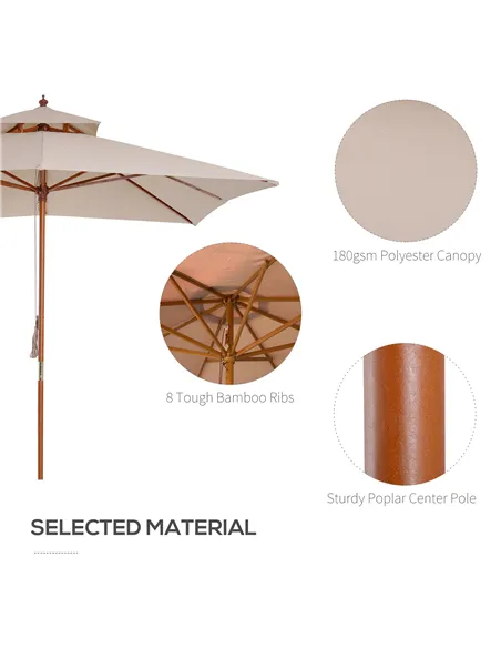 Outsunny 3 x 3 metre Patio Parasol Garden Umbrellas Sunshade Outdoor Wooden Parasol Canopy Double Tier, Beige, BASE NOT INCLUDED