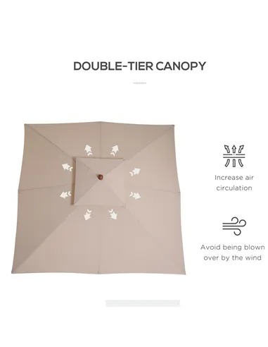 Outsunny 3 x 3 metre Patio Parasol Garden Umbrellas Sunshade Outdoor Wooden Parasol Canopy Double Tier, Beige, BASE NOT INCLUDED