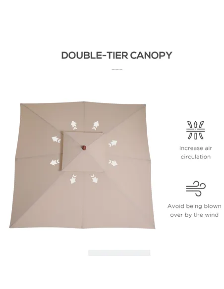 Outsunny 3 x 3 metre Patio Parasol Garden Umbrellas Sunshade Outdoor Wooden Parasol Canopy Double Tier, Beige, BASE NOT INCLUDED