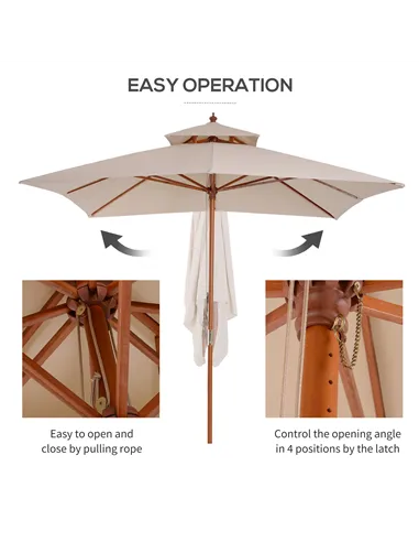 Outsunny 3 x 3 metre Patio Parasol Garden Umbrellas Sunshade Outdoor Wooden Parasol Canopy Double Tier, Beige, BASE NOT INCLUDED
