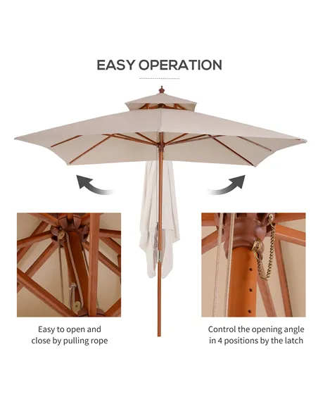 Outsunny 3 x 3 metre Patio Parasol Garden Umbrellas Sunshade Outdoor Wooden Parasol Canopy Double Tier, Beige, BASE NOT INCLUDED