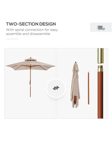 Outsunny 3 x 3 metre Patio Parasol Garden Umbrellas Sunshade Outdoor Wooden Parasol Canopy Double Tier, Beige, BASE NOT INCLUDED