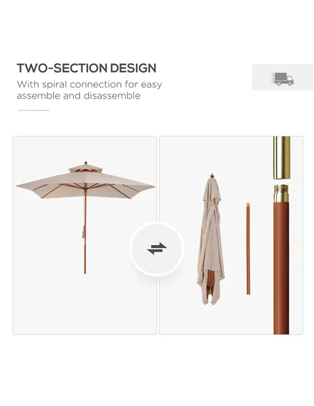 Outsunny 3 x 3 metre Patio Parasol Garden Umbrellas Sunshade Outdoor Wooden Parasol Canopy Double Tier, Beige, BASE NOT INCLUDED
