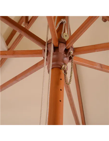 Outsunny 3 x 3 metre Patio Parasol Garden Umbrellas Sunshade Outdoor Wooden Parasol Canopy Double Tier, Beige, BASE NOT INCLUDED