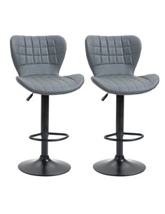 HOMCOM Bar Stools Set of 2 Adjustable Height Swivel Bar Chairs in PU Leather with Backrest & Footrest, Grey