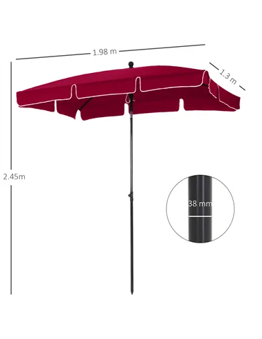 Outsunny Garden Parasol Umbrella, Outdoor Market Table Umbrella with Ruffles & Aluminium Pole, Rectangular Tilting Parasol Sun S