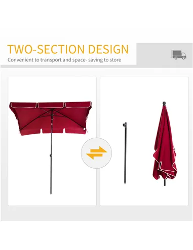 Outsunny Garden Parasol Umbrella, Outdoor Market Table Umbrella with Ruffles & Aluminium Pole, Rectangular Tilting Parasol Sun S